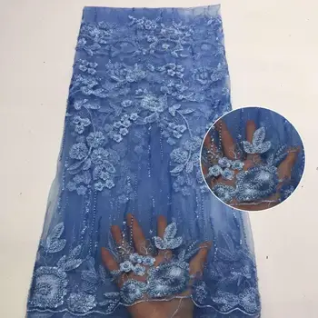 

Fashion African Lace Fabric High Quality handmade beaded Nigerian Lace Fabric 2020 High Quality Lace With Beaded 5yard
