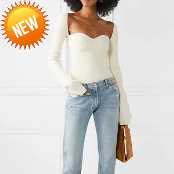 

Sweater Asymmetrical Knitted Tops Female Square Collar Long Sleeve Sexy Sweaters Women Fashion New 2020 Clothing