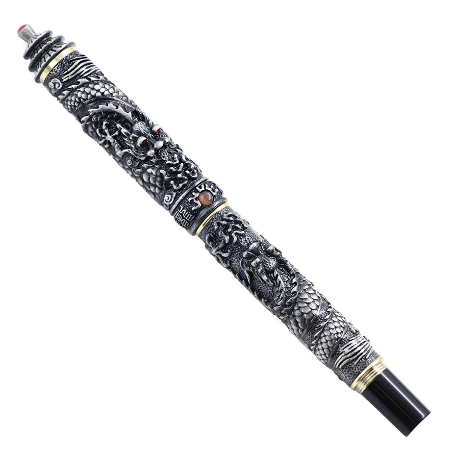 JinHao, двойной дракон, ювелирное изделие, роскошная авторучка, винтажная башня, 18KGP, 0,5 мм, перо, чернила, ручки для письма, офисные принадлежности, подарок - Цвет: Ancient silver