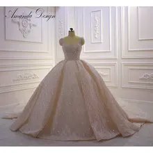 Аманда дизайн nikah elbisesi хрустальные бусины блестящий длинный поезд свадебное платье шампанское