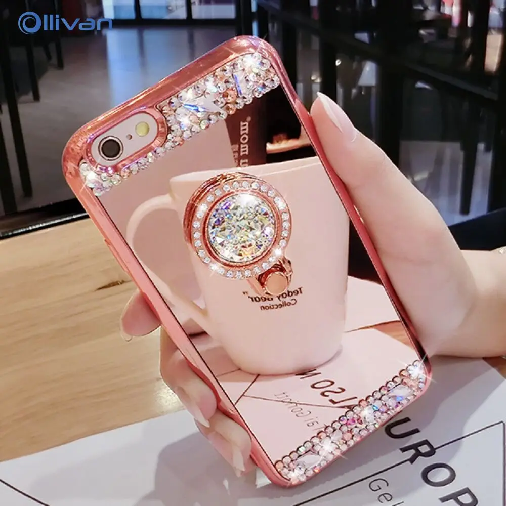 

Luxury 3D Diamond Mirror Glitter Case For iPhone 11 Pro Max Xr 7 Plus Phone Holder Cover For Samsung Galaxy A50 A10 A20 A40 A70