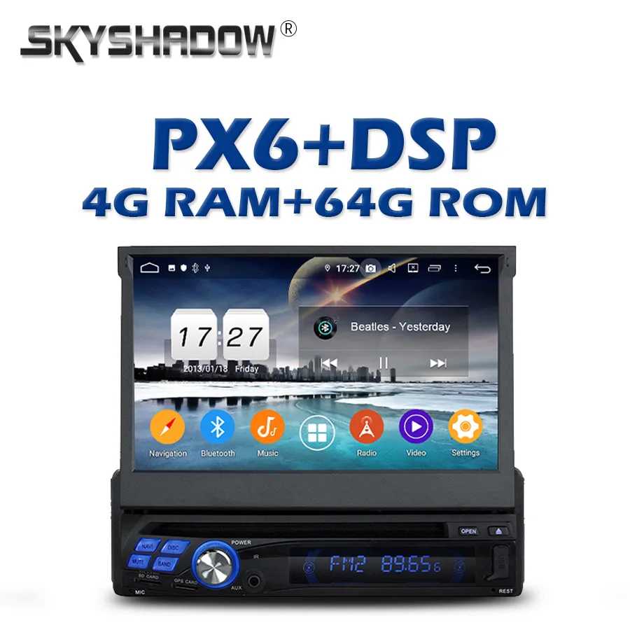 1Din PX6 DSP ips Android 9,0 64G+ 4GB Автомобильный dvd-плеер Bluetooth Wifi gps карта RDS радио для универсального Nissan