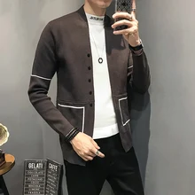 Однотонный свитер мужской роскошный однобортный Кардиган свитер мужской зимний модный Повседневный приталенный мужской свитер s