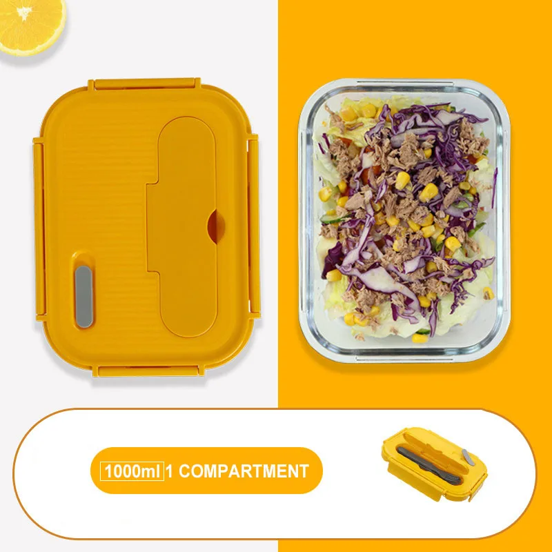 Yellow1 Baispo Стекло Коробки для обедов микроволновая печь отопление герметичные Еда контейнеры с ящиком бенто ланч бокс Еда хранения Кухня инструмент - Цвет: Yellow1