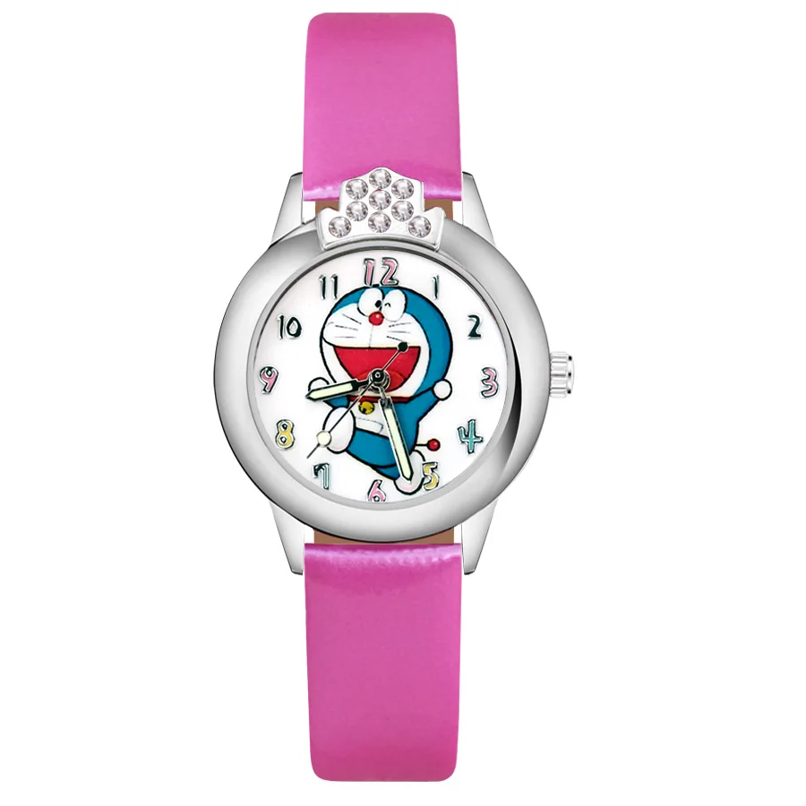 Мультфильм Doraemon Кристалл Стиль Детские часы Дети студентка девушки кварцевые Кожаный ремешок наручные часы JK67 - Цвет: Rose