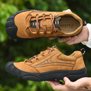 

Ifrich Mountain Climbing Man Shoes Outdoor Rock Climbing Shoes For Men Genuine Leather Mens Hiking Shoes Non-Slip Camping Shoes