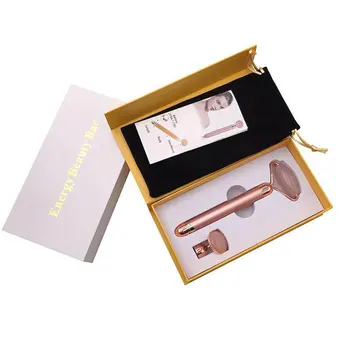 

Two-In-One Face Roller Jade Women Beauty Stick Multifunction Golden Rod Natural Jade Facial Massager Oem