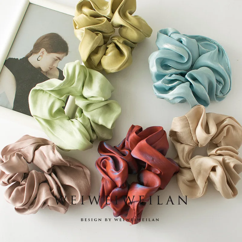 

New Satin Hair Scrunchie Hair Ring Ties For Girls Pearly-Lustre Ponytail Holders Hair Bands Elastic Hairband Hair Accessories