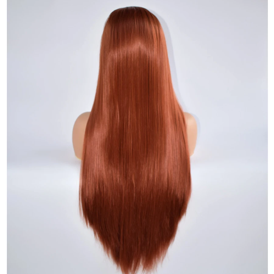 Модные женские#360 медные красные парики на кружеве синтетические бесклеевые длинные прямые свободные части половина ручная замена для женщин