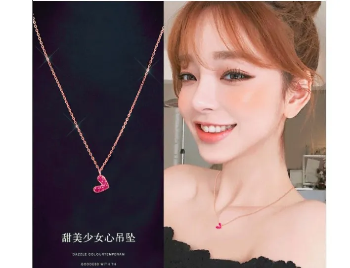 

S925 Fine Silver Red Heart Necklace Korean-style Simple Peach Heart Pendant Versatile Fashion Choker