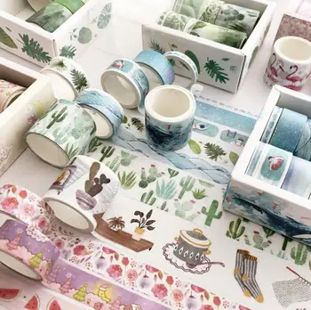 

500packs Green Leaves Cactus Bullet Journal Washi Tape Set Adhesive Tape DIY Scrapbooking Sticker Label Masking tapes 8pcs/pack