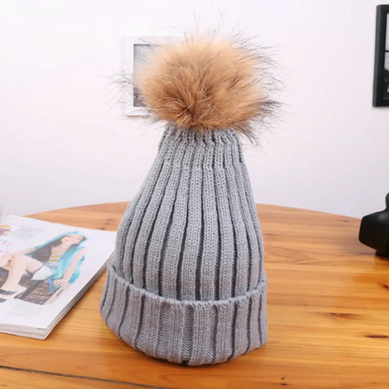 Pudcoco/зимние теплые детские шапки для маленьких мальчиков и девочек; детская вязаная шапка с помпоном из искусственного меха с помпоном-кисточкой; зимние шапки; аксессуары От 1 до 8 лет