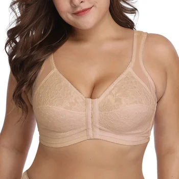 

Women Push Up Gathered Bras Underwear Plus Size Fashion Lace Bras Front Buckle Bras Underwire