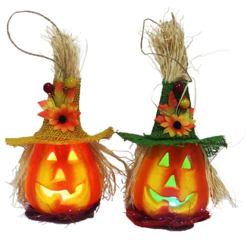 

Halloween LED Hanging Night Light Hollow Pumpkin Lantern Lamp with Hat Party Bar Home Decorations Props