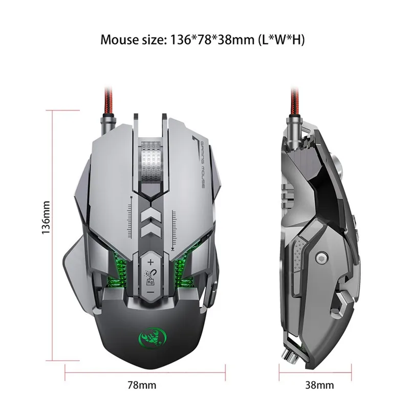 6400 DPI 7-keys Macro Definition Programmable Wired Game Mouse Gaming Mouse Mice  Aluminum alloy 3D metal roller 40NOV2822