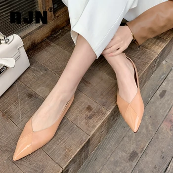 

RJN Office Elegant Flats Women High Quality Cow Leather Special Design Slip-On Shallow Shoes Handmade Comfortable Flats RO102