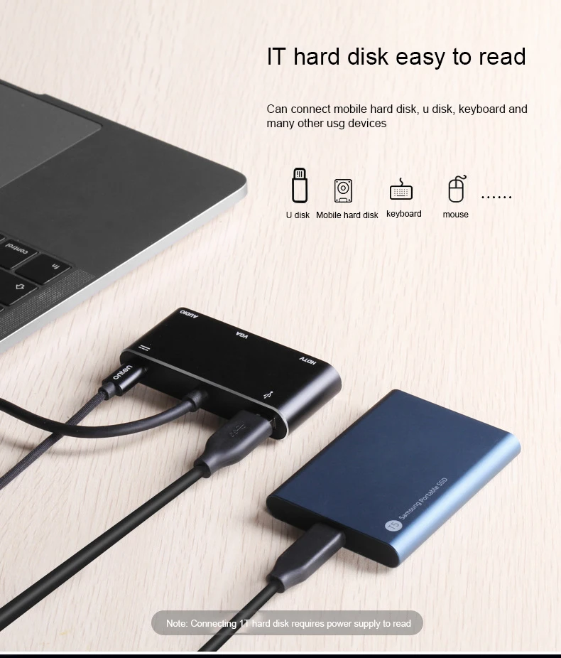 5 в 1 type C к HDTV VGA USB 3,0 адаптер конвертер с 3,5 Jack USB-C адаптер для Mac Air Pro huawei P30 P20 samsung S9 S8