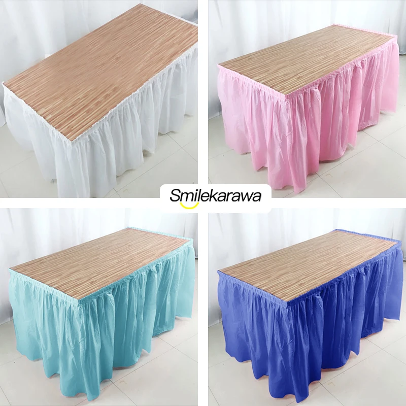 10 colors Disposable Table Skirt Plastic PEVA Table Skirts Cover for