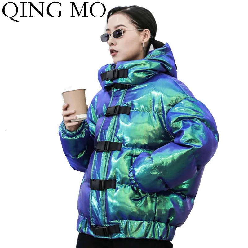 QING MO зимние женские парки с лазером 2019 толстые теплые капюшоном Женские