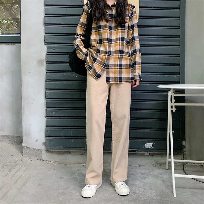 BGTEEVER Vintage High Waist Straight Pants Women Casual Winter Corduroy Pants Female Wide Leg Trousers Women pantalon femme