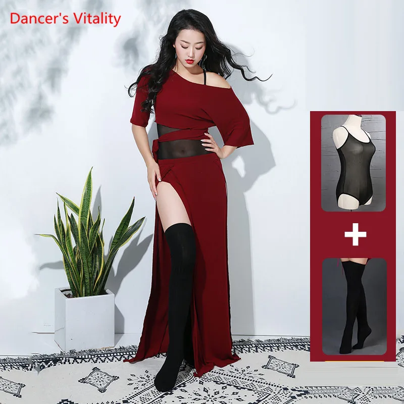 Новое поступление женский костюм для танца живота комплект из 2 предметов Красная Зеленая ажурная ткань наряд для восточных танцев