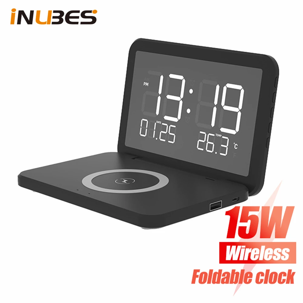

Electronic Calendar With 15W Phone Wireless Charger For iPhone Samsung Wireless Charging Alarm Clock Thermometer Dock Station