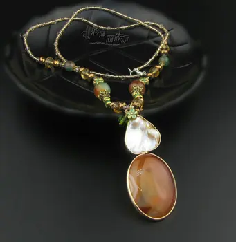 

Natural agate pearl Long Necklace simple and versatile elegant lady Korean sweater chain clothing accessories pendant