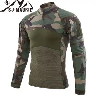 Размеры S-5XL, зимняя одежда для охоты, тактическая рубашка, Мужская Военная униформа для страйкбола, камуфляжная боевая рубашка с длинным рукавом для рыбалки - Цвет: Woodland camouflage