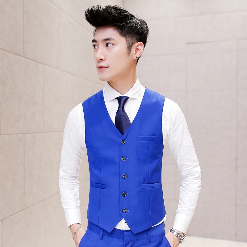 New Style Spring And Autumn Korean-style Slim Fit No Ironing Drape Versatile Men Waistcoat Fashion Candy Color Groom Waistcoat M