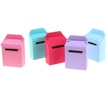 

1Pc 1/12 Scale Wooden Mailbox With Decal Doll House Miniature for Fairy Garden Door Decor Kids Furniture Toys 6 Colors