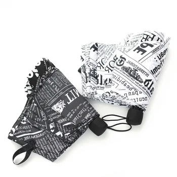 

Oil Painting Newspaper Pattern Rain Umbrella Windproof Travel Men Umbrella Three Folding Metal Compact Women Umbrella