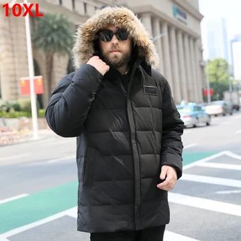 

White duck down men's plus fertilizer XL down jacket 8xl down jacket extra large long fur collar down parka men