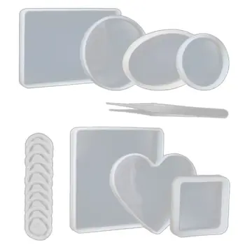 

18Pcs Coaster Silicone Resin Mold Round Square Rectangle Heart Oval Molds Kit
