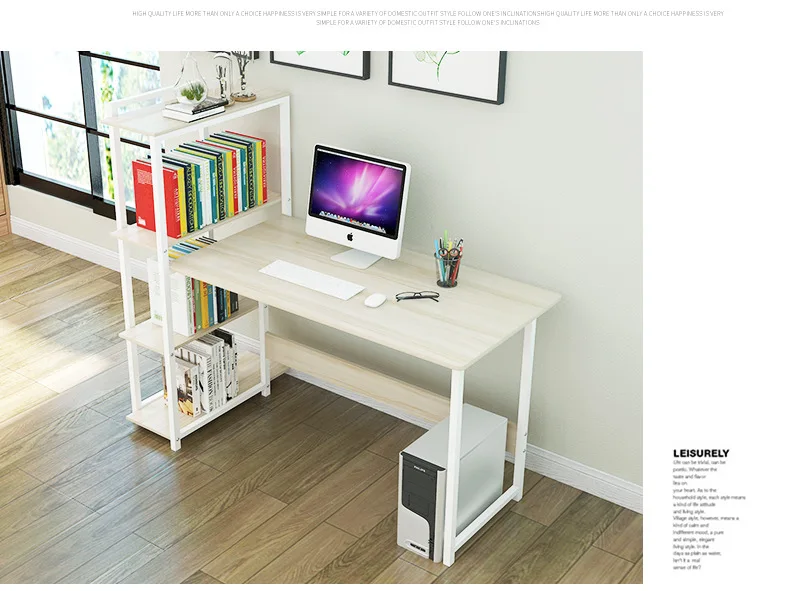 Stable Steel Frame Computer Desk with Bookshelf Simple Office Wooden Desks Household Waterproof Laptop Table Width 80cm