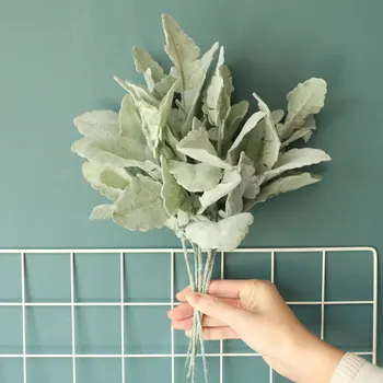 

Artificial Leaf Fake Green Plants Lambs Ear Leaf Spray Greenery Simulation Flocking Silver Leaves Home Decor