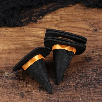 

6pcs Mini Felt Witch Hats Handmade Wine Bottle Decor for Halloween DIY Hair Accessories Crafts (Black)