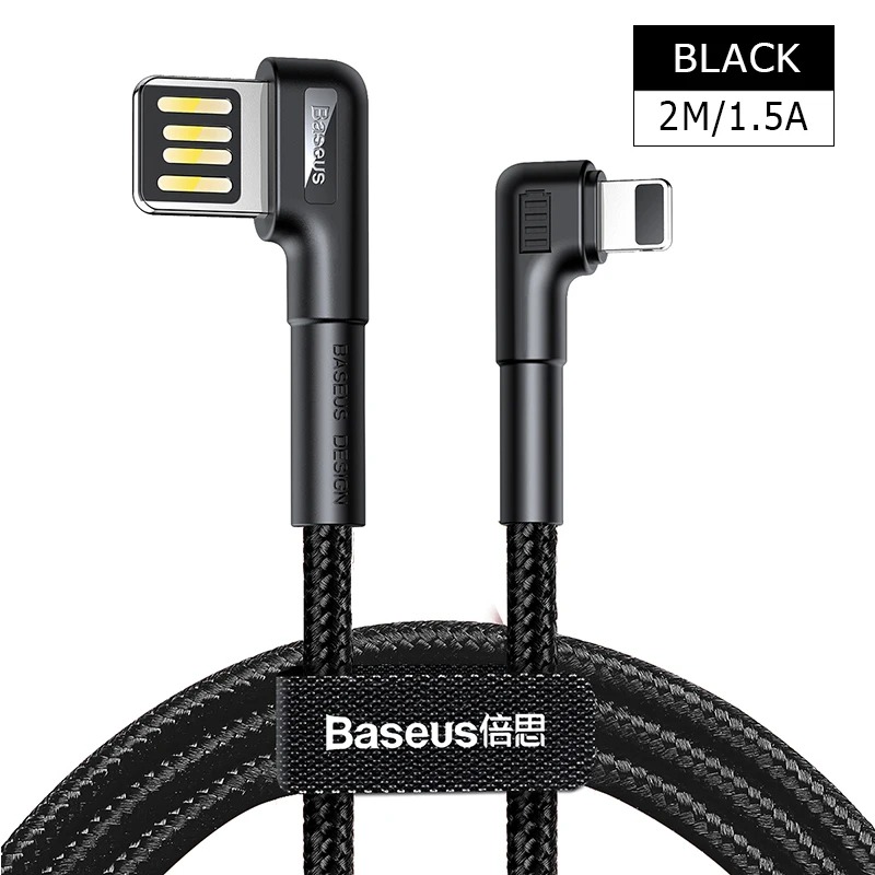 Baseus usb кабель для зарядки с двойным изгибом для iPhone 11 XS Max XR 8 Plus 2.4A быстрое зарядное устройство кабель для передачи данных USB шнур для зарядки - Название цвета: 2M 1.5A