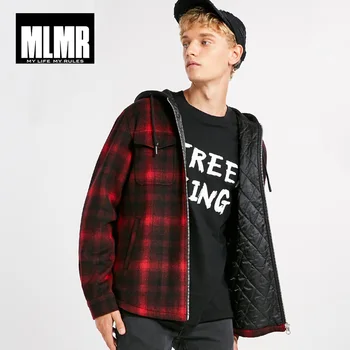 

Mens Short Hooded Plaids Loose Wool Cotton Coat |218327524