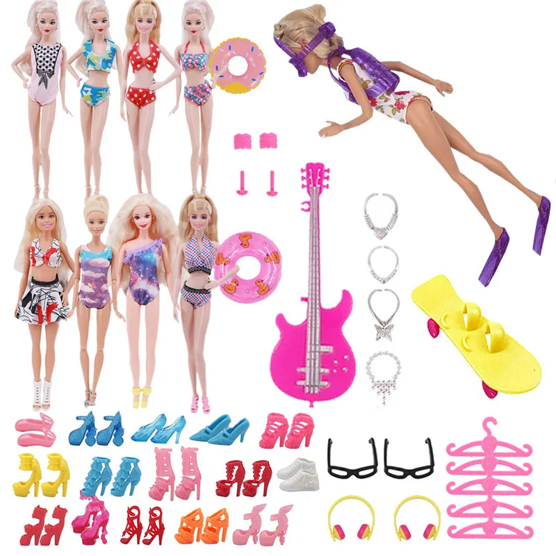 

40Pcs/Set Barbies Doll Accessories Mini Shoes Sunglasses Guitar Swimming Suits Hangers Earrings Bracelets Roller Skate Shoes Toy