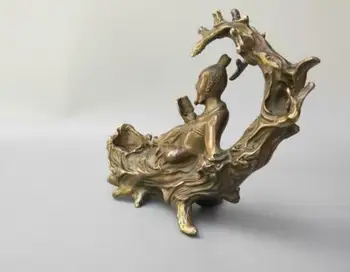 

Chinese pure brass tree under old man crafts statue
