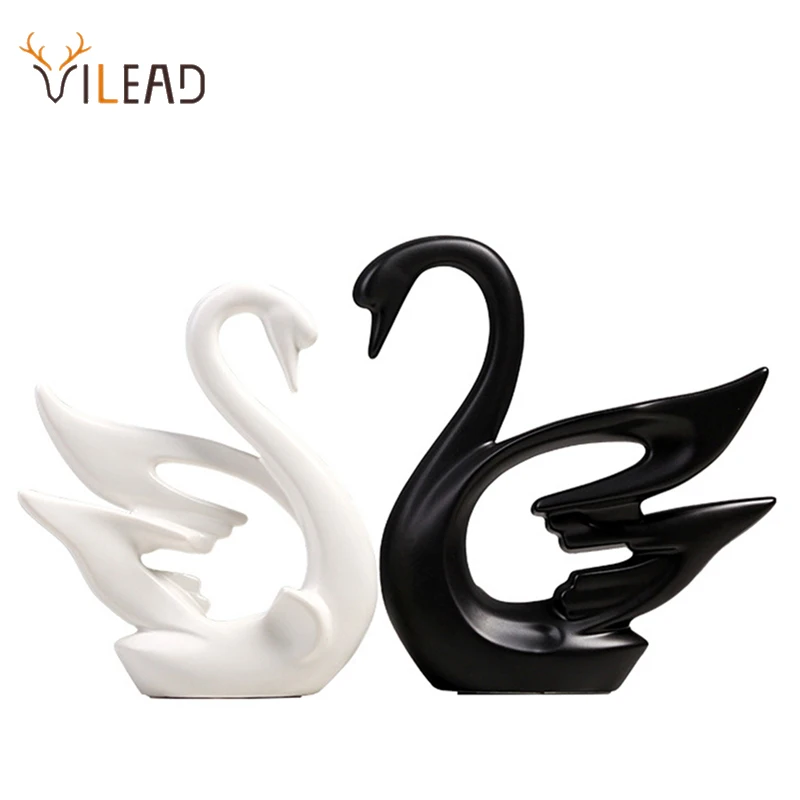 VILEAD 2 шт./компл. керамическая пара лебедей статуэтки скандинавские черно-белые