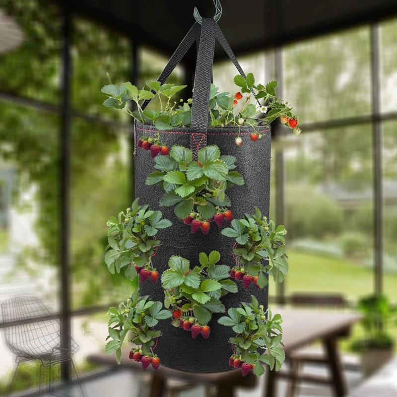 Hanging Strawberry Planter for Strawberry Bare Root Plants 2 Pack Hanging Planter for Strawberry,Non-woven fabric Plant Pots for