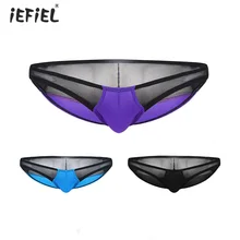 IEFiEL мужские нейлоновые экзотические сексуальные трусики нижнего белья с низкой посадкой, тонкие мини-трусы, нижнее белье, сетчатые полупрозрачные стринги и стринги