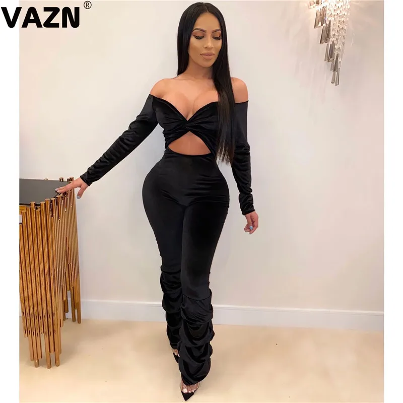 VAZN красочные Slash-neck красочные новые горячие модные уличные Комбинезоны повседневные бодикон сексуальные длинные брюки тонкий длинный комбинезон