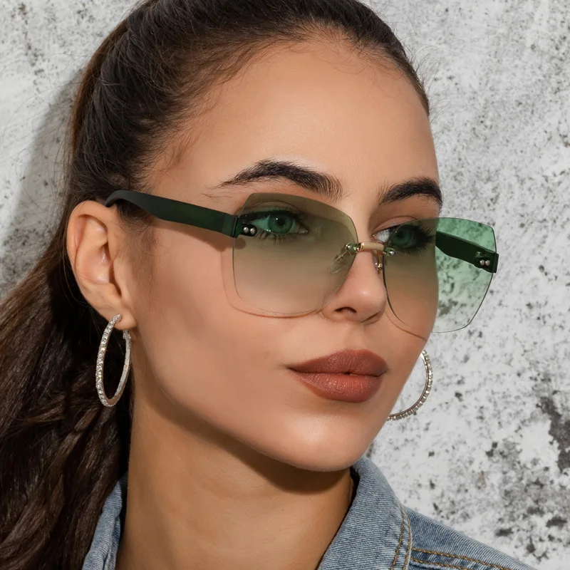 Oulylan Fashion Rimless Sunglasses Women 2022 Luxury Brand Designer Gradient Sun Glasses for Ladies Trimming Frameless Eyewear big square sunglasses