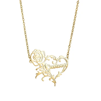 

Rose heart shaped custom personalized necklace stainless steel women's chain Valentine's Day gifts for girls