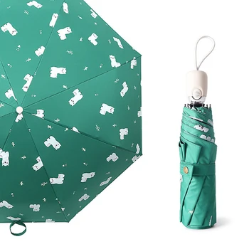 

OURUOLA Green Cartoon Alpaca Automatic Umbrella Clear Folding Umbrellas For Children Kids Women UV Rain Anime Rain Umbrella