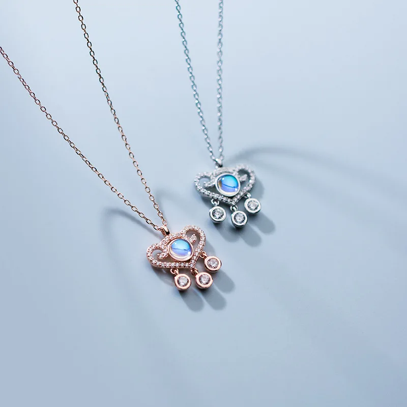 

925 Sterling Silver Love Heart Pendant Necklaces For Women Clavicle Chain Silver Rose Gold Gradient Colored Glaze Jewelry Gifts