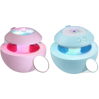 

2Pcs Portable Usb Humidifier,Mini Fan,Led Projection,Abs Mirror,500Ml Cool Mist Humidifiers - Blue & Pink