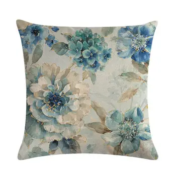 

2020 New 4pcs Oil Painting Throw Pillow Covers Blue Flowers&Birds Decorative 18 x 18 Inch